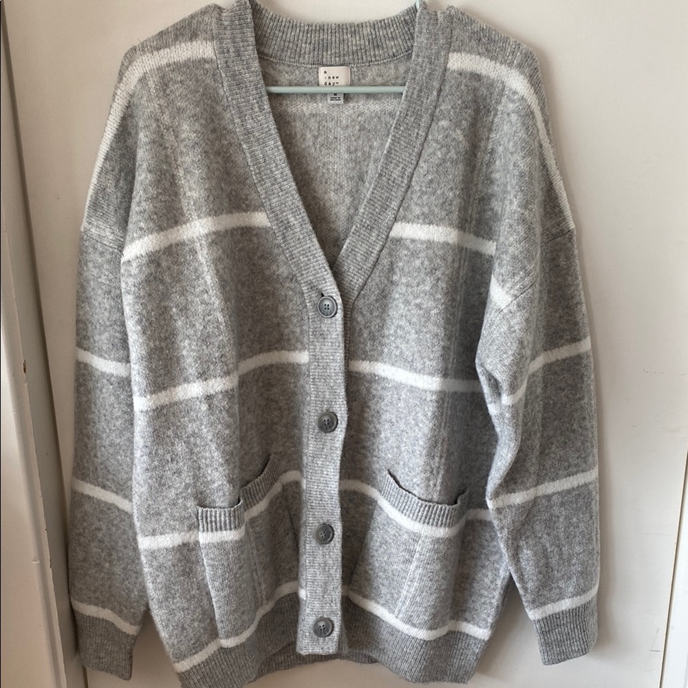 Thick Gray Knit Cardigan Sweater